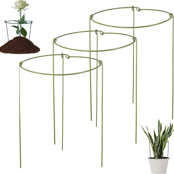 Garden Plant Support Stake,Tutuviw 3 Pcs Round Plant Support for Outdoor,Indoor Plant Cages Hoops,Green Plant Support Rings Support Hoop for Climbing Plant,Peonies Flowers(7" Wide x 11"High)