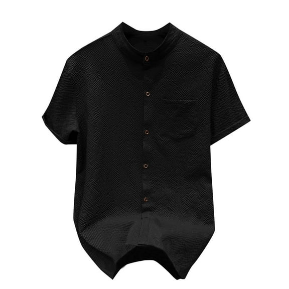 Chiccall Mens Textured Button up Shirts Short Sleeve Casual Summer Beach Vacation Stylish Shirt Tops Black3XL