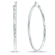 SZUL Women's 10K White Gold Shiny Diamond Cut Engraved Hoop Earrings (40mm)