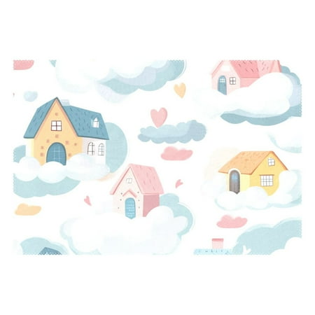 

Cute Houses in The Clouds Hearts Table Mat Rectangle Placemat 1 Pc for Kitchen Dining Table 12 x 18