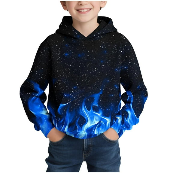 Cethrio Boys Hooded Sweatshirts, Pullover Long Sleeve Casual Graphic Boys Tops Blue Size 8