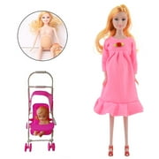Pregnant Doll Have a Baby in Her Tummy Mom Doll with Baby Doll Trolley Baby Doll