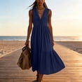 thumbnail image 5 of ClodeEU Women's V Neck Sleeveless Midi Dress,Casual Flowy Sundress with Pockets Navy,Women's Plus S, 5 of 6