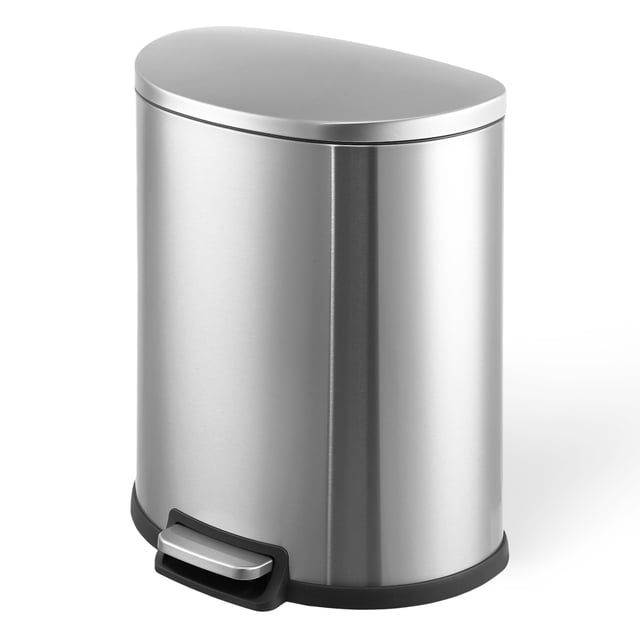 Kitchen Trash Can,50 L/13 Gallon Semi-Round Trash Can with Soft-Close & Foot Pedal,Stainless Steel Garbage Can with Lid,Fingerprint-Resistant Smudge Resistant Trash Bin,Hands-Free Kitchen Garbage Can