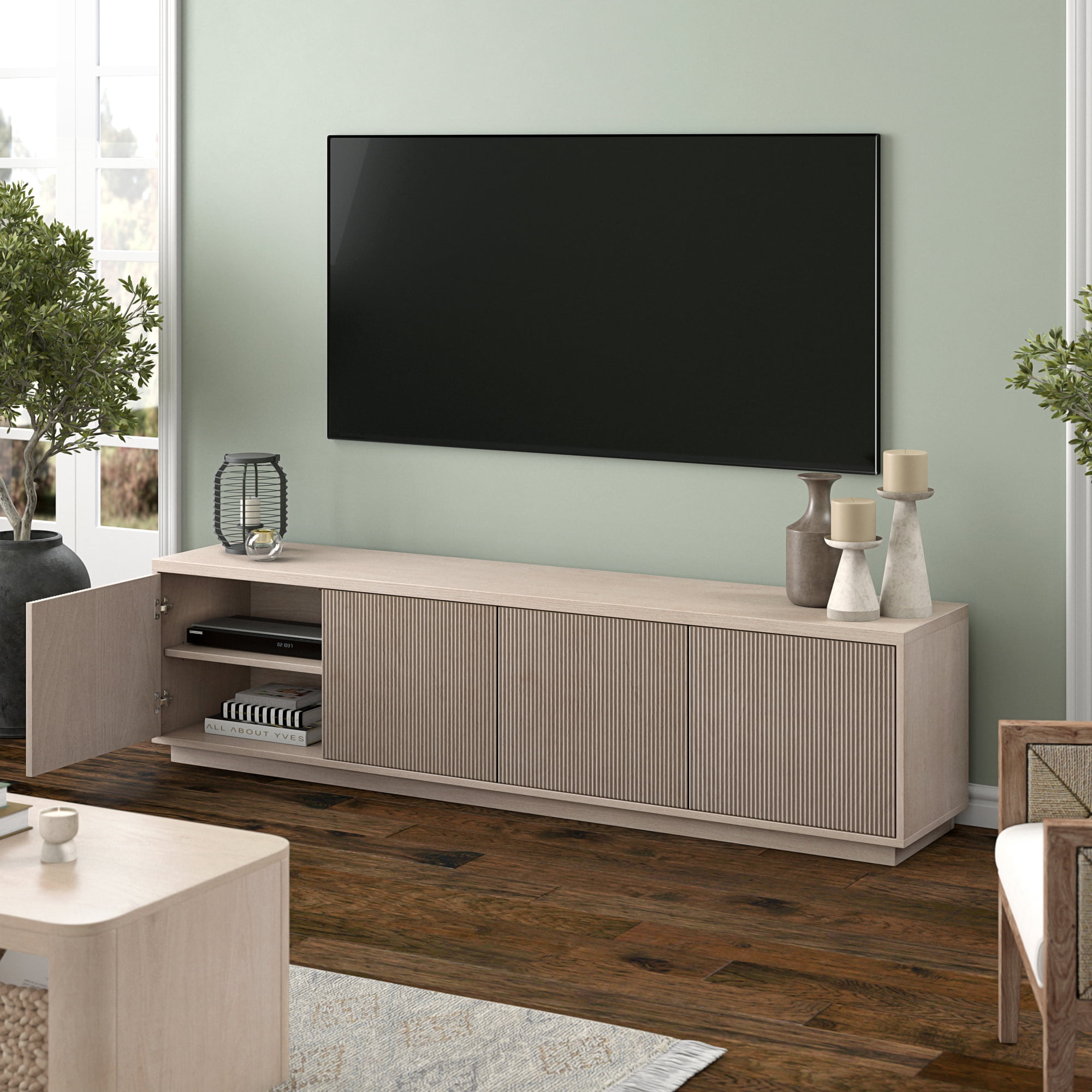 Hanson Rectangular TV Stand for TV's up to 85" in Alder White