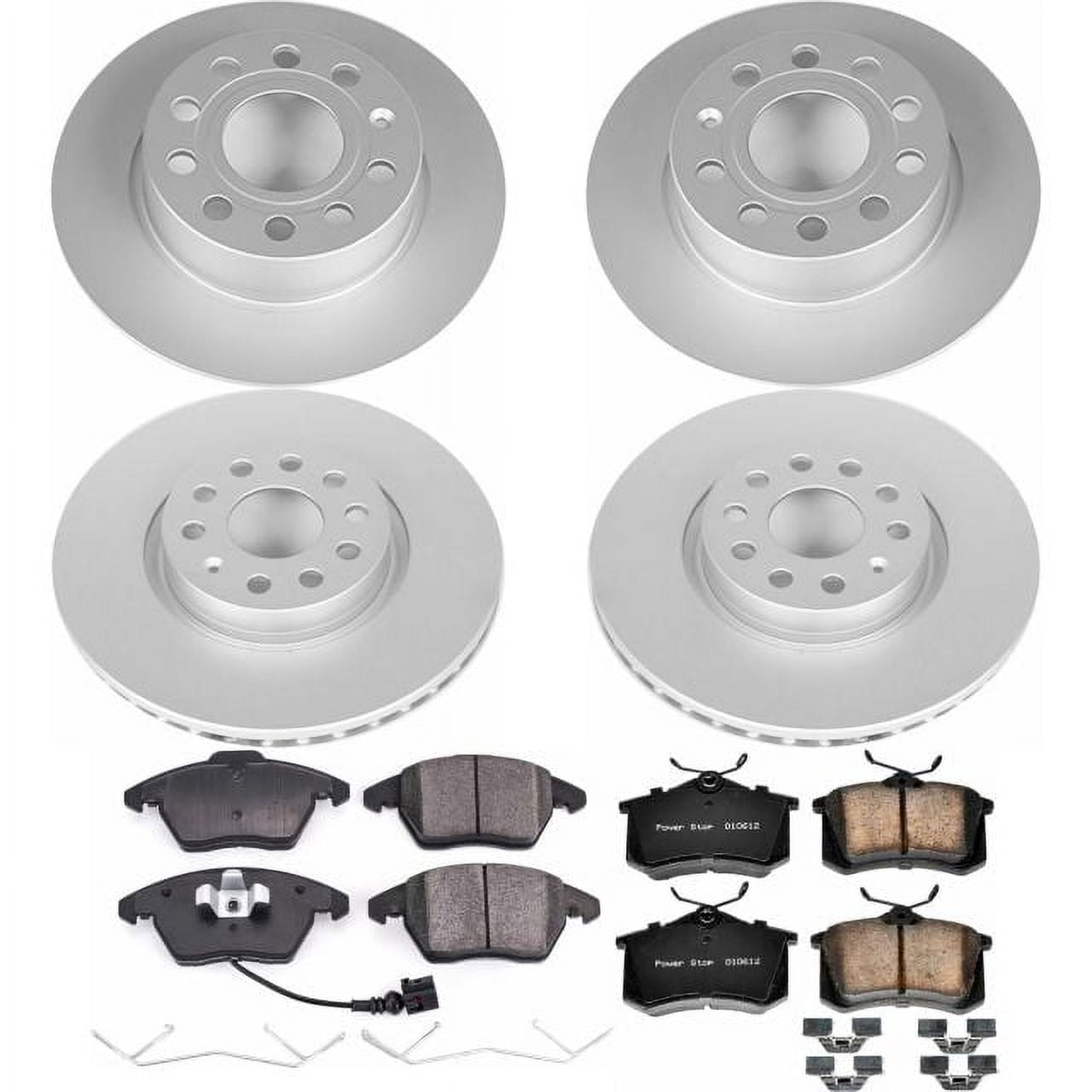 PowerStop Front and Rear Geomet Coated Brake Rotor and Pad Kit Fits: VOLKSWAGEN Select Models CRK7530