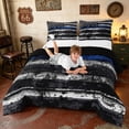 thumbnail image 3 of Manfei Grunge American Flag Full Size Comforter Sets, Black White Stripe Bedding Comforter Set, Black Reversible 3-Piece, 1 Comforter and 2 Pillowcases, 3 of 6