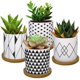 thumbnail image 1 of Paquete de 4 macetas, mini macetas de jardinería suculentas de cerámica con bandeja de bambú para plantas pequeñas, flores, cactus, decoración del hogar Vhermosa YQ-1556, 1 of 4
