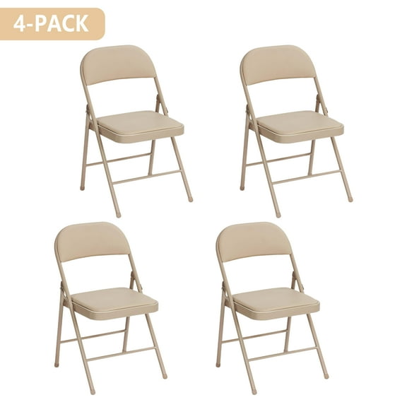 ELMERTON 4 Pack Khaki Folding Chairs with Padded Cushion and Back, Portable Heavy Duty Metal Frame Commercial Seat with 350-LBS Capacity, Foldable Indoor Outdoor Chairs for Office Party Event Kitchen