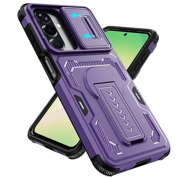 ELEHOLD Case for Samsung Galaxy S26, Shockproof Protection Phone Case with Sliding Camera Cover, Anti-Slip Texture,Purple
