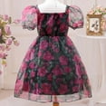 thumbnail image 4 of WOYY Girls Mesh Short Puff Sleeve Floral Mesh Dress Party Princess Dress, Sizes 7-12, 4 of 7