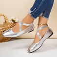thumbnail image 2 of Women's Square Toe Ballet Flat Shoes Crooss Strap Soft Leather Dance Shoes Slip on Comfortable Dress Shoes Silver Size 7.5, 2 of 6