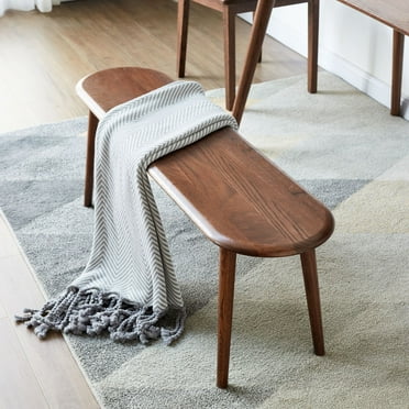 Oak Wood Dining Bench with Tapered Legs, Mid-century Modern Bed Bench with Curved Edge for Dining Room, Bedroom, Walnut