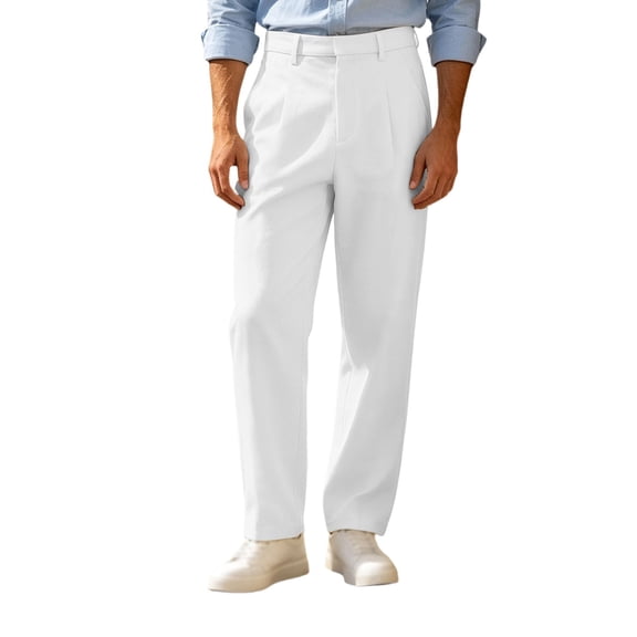 yeiolnoer Mens Dress Pants Comfortable Work Pants Straight Leg Loose Pants with Pockets Business Casual Outfits(White,X-Large)