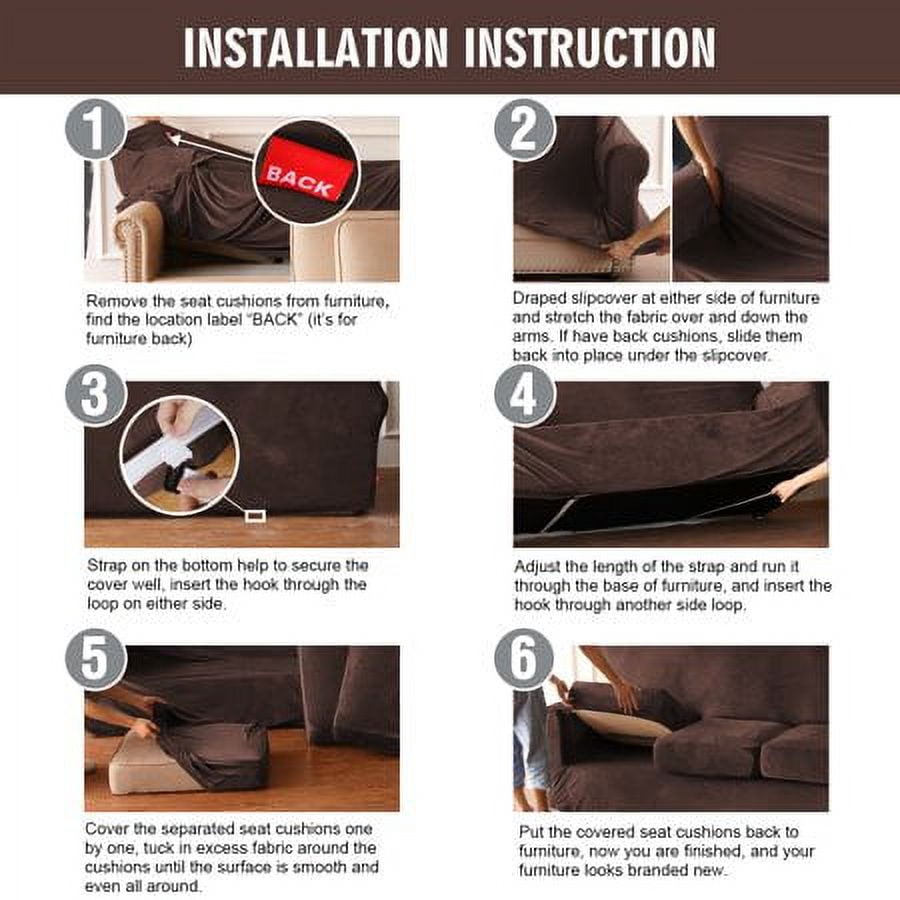JIAN YA NA Stretch Velvet Sofa Covers Large Couch Covers Sofa Slipcovers with Seperate Seat Cushion Covers(Dark Brown, Loveseat Cover)