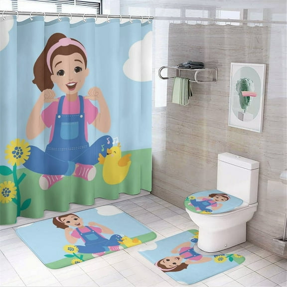 Ms Rachel 4 Piece Bathroom Shower Curtain Sets Non-Slip Rugs Bath Mat Toilet Lid Cover U Shaped Mat for Bathroom Decor Set 72" X 72"