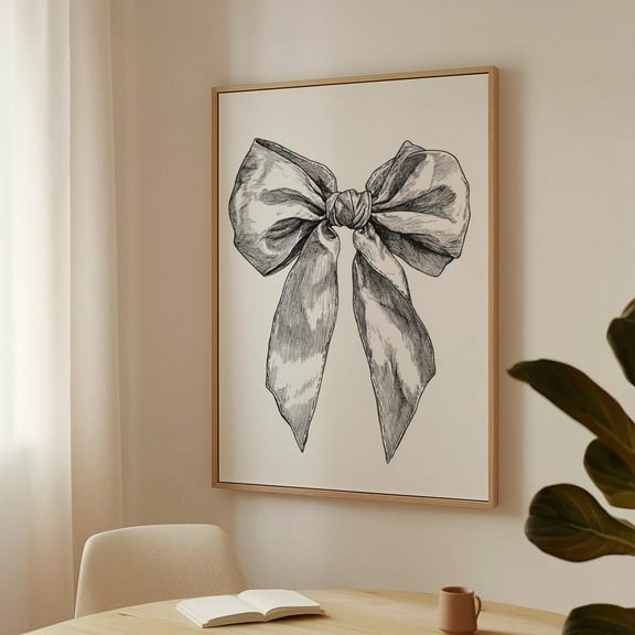 Vintage Bow Art, Black And White Ribbon Drawing, Minimalist Wall Decor, Elegant Sketch Style, Classic Art Print Wall Art, Modern Wall Decor, 8x12 UNFRAMED