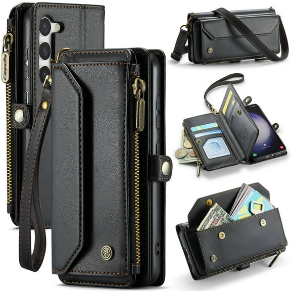 Crossbody for Samsung Galaxy S23 Case Wallet【RFID Blocking】with 7-Card Holder Zipper Bills Slot, Soft PU Leather Magnetic Shoulder Wrist Strap for Samsung Galaxy S23 Wallet Case Women