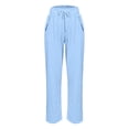 thumbnail image 4 of Sewkxo Pants Women Trendy Linen Drawstring Elastic Waist Trousers Spring Summer Casual Loose Casual Trouser with Pockets,Sky Blue XL, 4 of 6