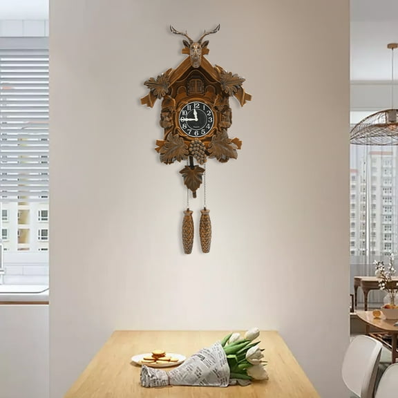 Vintage Antler Clock Wall Clock Black Forest House Clock with Pendulum & Chiming Function, Decorative Clock for Home, Bedroom,Living Room, Hallway, Coffee Bar (Brown)