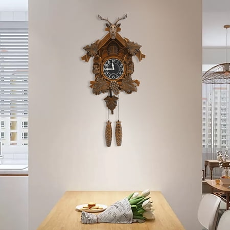 Vintage Antler Clock Wall Clock Black Forest House Clock with Pendulum & Chiming Function, Decorative Clock for Home, Bedroom,Living Room, Hallway, Coffee Bar (Brown)