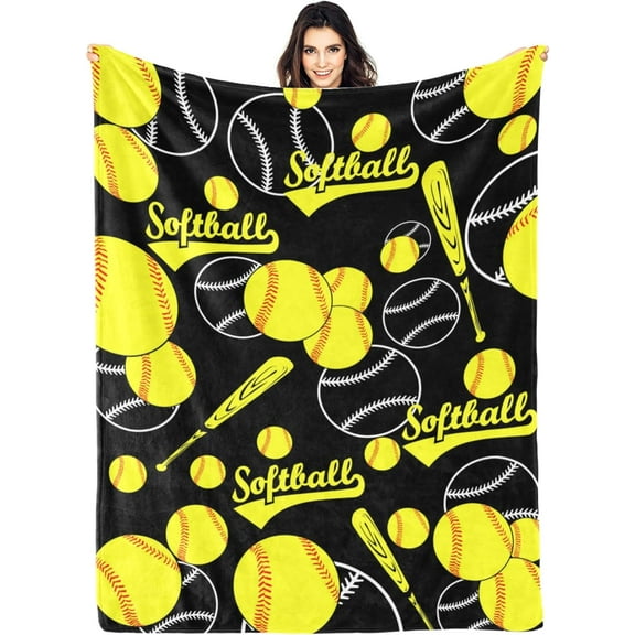 Softball Throw Blanket Gifts for Boys Girls Adults Sport Ball Print Soft Cozy Blanket for Couch Bed 50"X40"