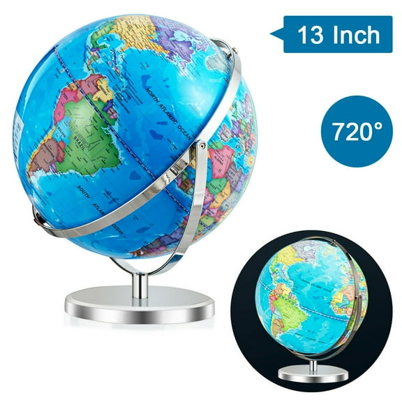 Gymax 13" Illuminated World Globe 720 Degree Rotating Education Cartography Map W/ LED