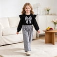 thumbnail image 2 of xaweyi Toddler Girls Bow Accent Long‑Sleeve Top & Printed Pants 2‑Piece Fashion Outfit Set for Fall Daily Casual Wear Size 4-5 Years, 2 of 8