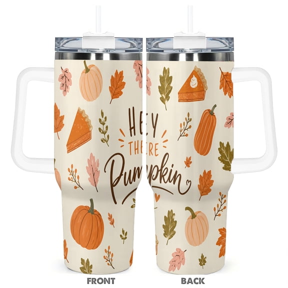 Pumpkin Maple Leaves 40oz Travel Tumbler With Handle And Straw Stainless Steel Insulated Cup For Fall And Thanksgiving