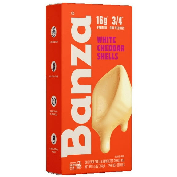 Banza Mac & Cheese Shells White Cheddar Chickpea Pasta 5.5 oz - Pack of 2