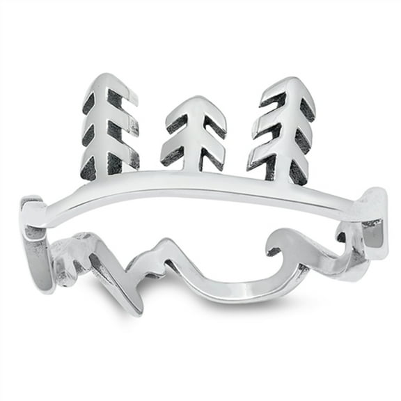 Beautiful Scenic Nature Tree Ocean Band Sterling Silver Ring 925 Jewelry Female Male Unisex Size 5