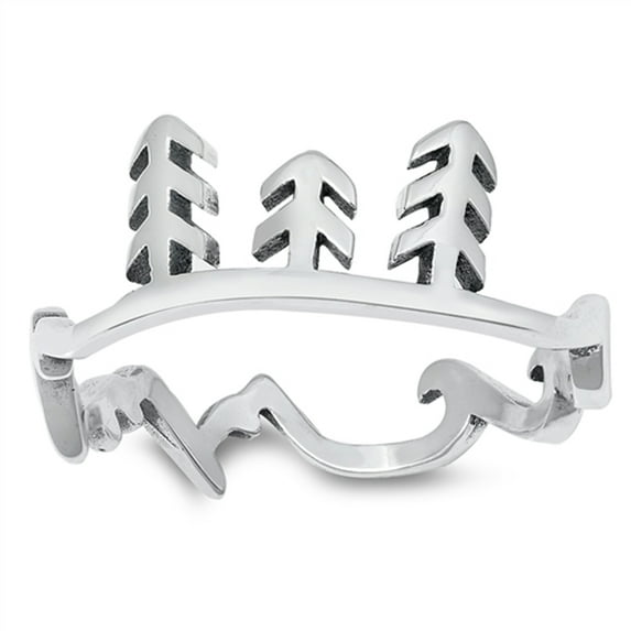 Beautiful Scenic Nature Tree Ocean Band Sterling Silver Ring 925 Jewelry Female Male Unisex Size 7