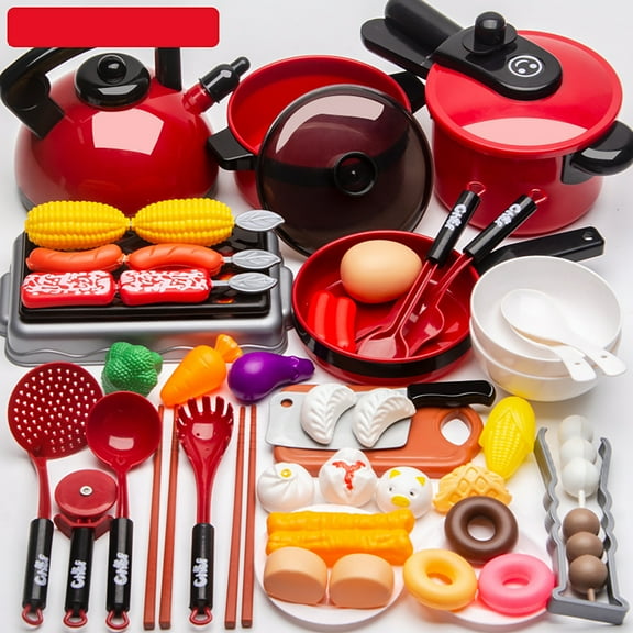 51pcs Kitchen Cooking Toy Set Kids Pretend Play Toy Simulation Kitchen Utensils Food Cookware Pot Pan