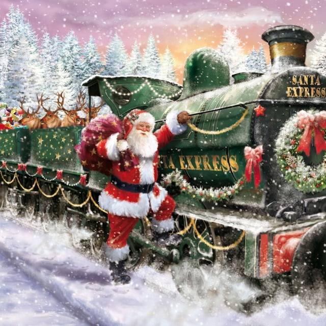 Kits de tren de alce de Papá Noel de taladro de pintura de diamante decoración de pared de hogar redonda completa arte artesanal Hugtrwg Para estrenar