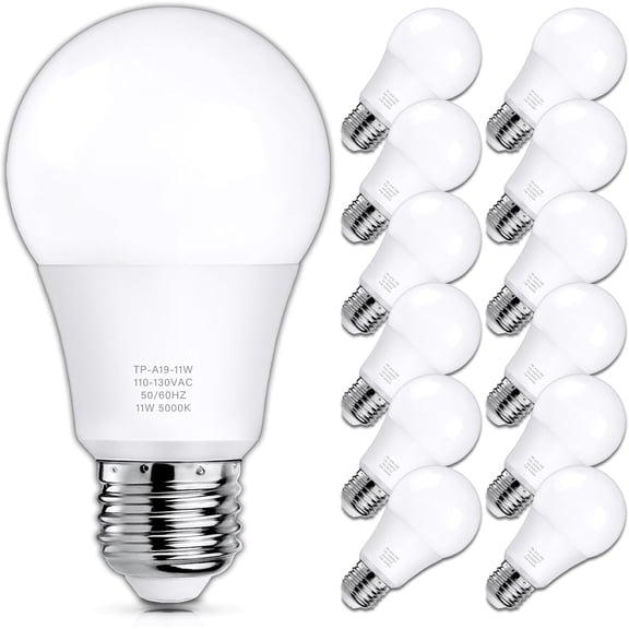 12-Pack A19 LED Light Bulbs, 100 Watt Equivalent LED Bulb, 5000K Daylight White, 1100 Lumens, E26 Medium Base, CRI 85 , Non-Dimmable
