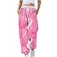 thumbnail image 2 of Tyiszil Pink Womens Pants Palazzo Casual Breast Cancer Elastic High Waist with Pocket Taper Pants Girl Pants, 2 of 5