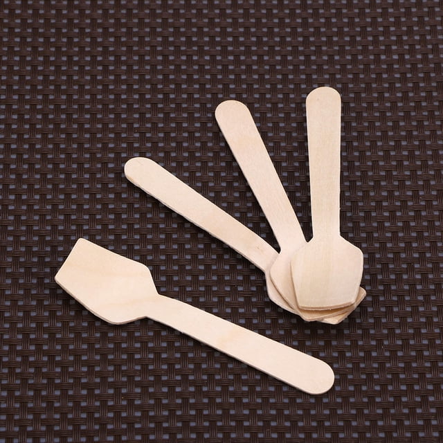 Minkissy 100PCS Natural Smooth Wood Ice Cream Tasting Spoons Beige for Everyday Use General Public