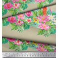 thumbnail image 3 of Soimoi Beige Viscose Chiffon Fabric Lotus & Flamingo Bird Print Fabric by the Yard 42 Inch Wide, 3 of 3