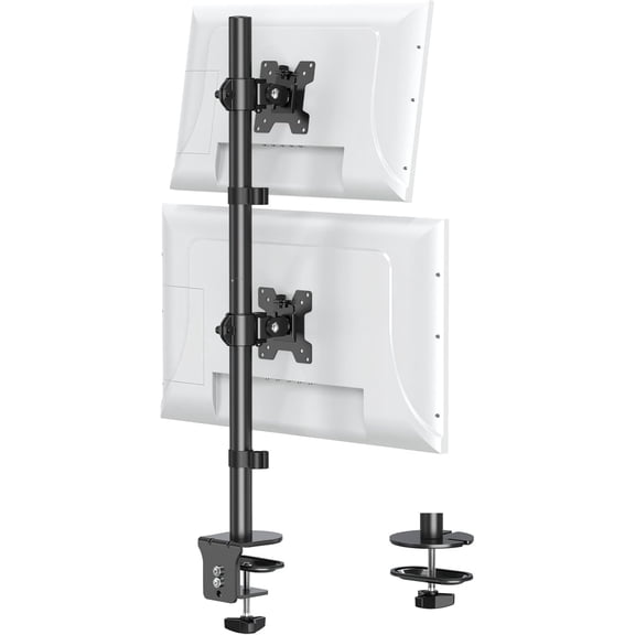 Vertical Dual Monitor Stand, Stacked Monitor Mount for 2 Monitors Up to 32 inches, Computer Monitor Arm with Swivel, Tilt, Height Adjustable
