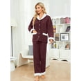 thumbnail image 2 of HEARTNICE Women Button-Down Pajama Set, Soft Quilted Sherpa Shawl Collar Long Sleeve Sleepwear,(Burgundy,S), 2 of 5