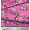 thumbnail image 2 of Soimoi Pink Cotton Cambric Fabric Blue Floral & American Robin Bird Printed Craft Fabric by The Yard 56 Inch Wide, 2 of 3