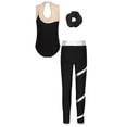 thumbnail image 3 of RUNQHUI Kids Girls Gymnastics Dancce Outfits Metallic Striped Leotard Bodysuit Unitard with Pants Silver&Black 16, 3 of 7