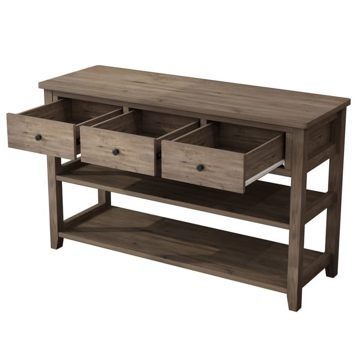 Farmhouse Vintage Console Table, 47.2" Wash Gray Sofa Table with 4 Drawers & Open Shelf, 200lb Capacity for Entryway, Living Room, Bedroom