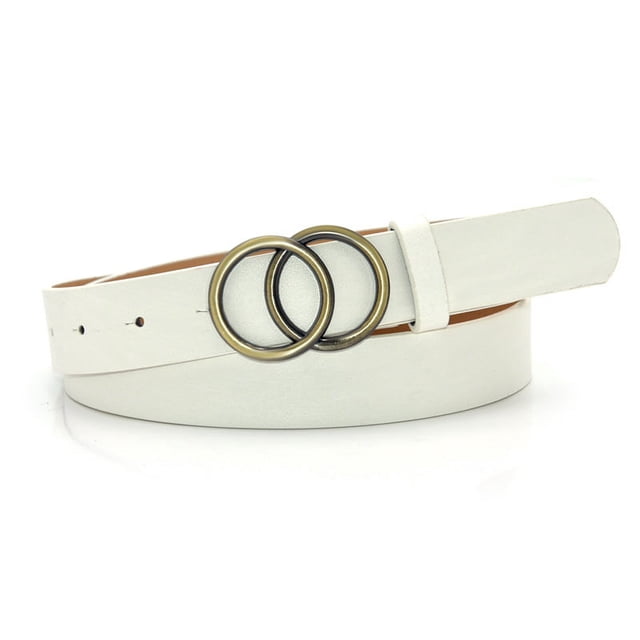 Cinturón de cuero para mujer, de moda, con doble anilla en O, de piel sintética suave, para vaqueros y vestidos