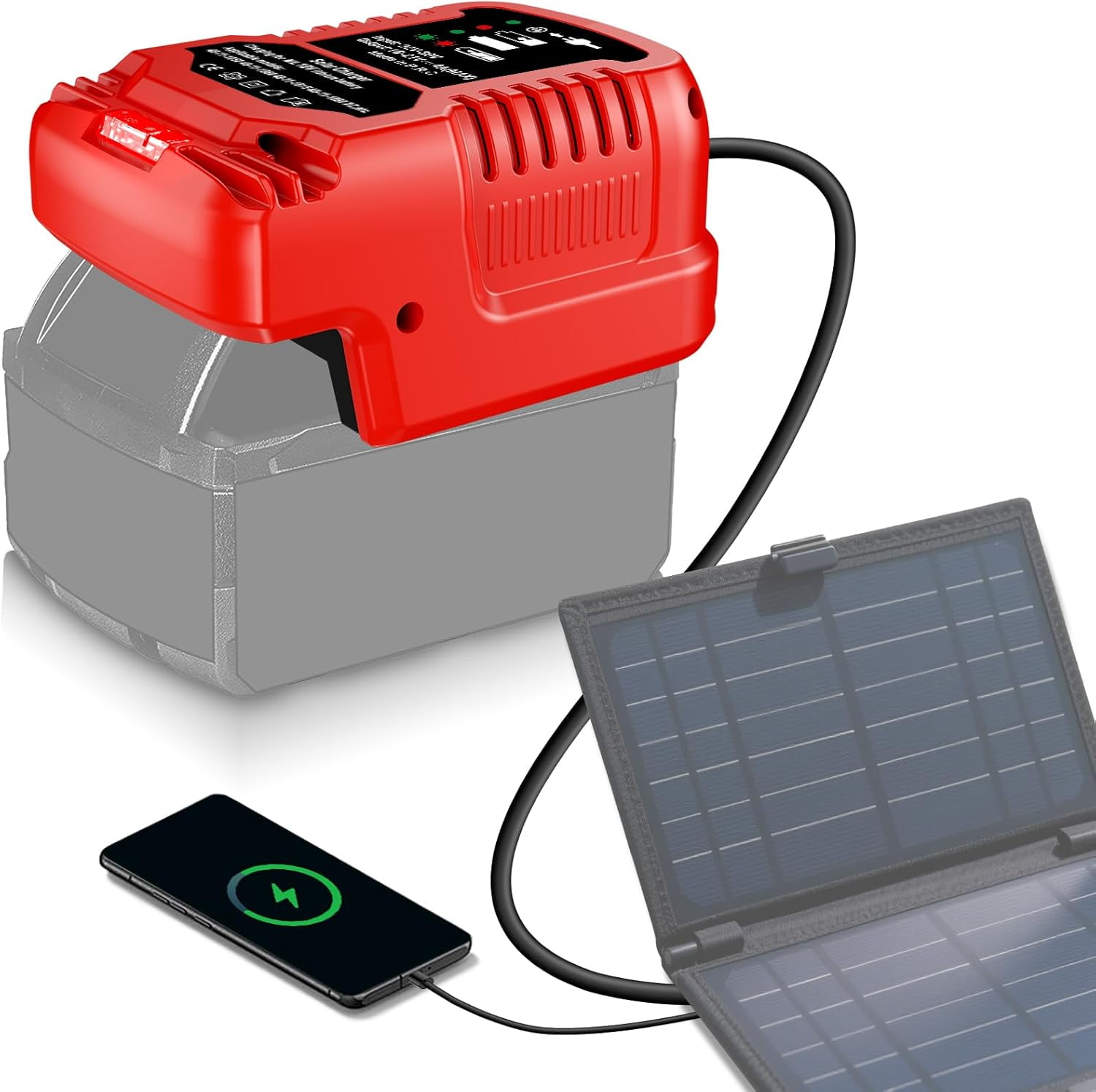 Solar Charger Adapter for Craftsman 20V  Battery,Portable,Outdoor Work,Camping