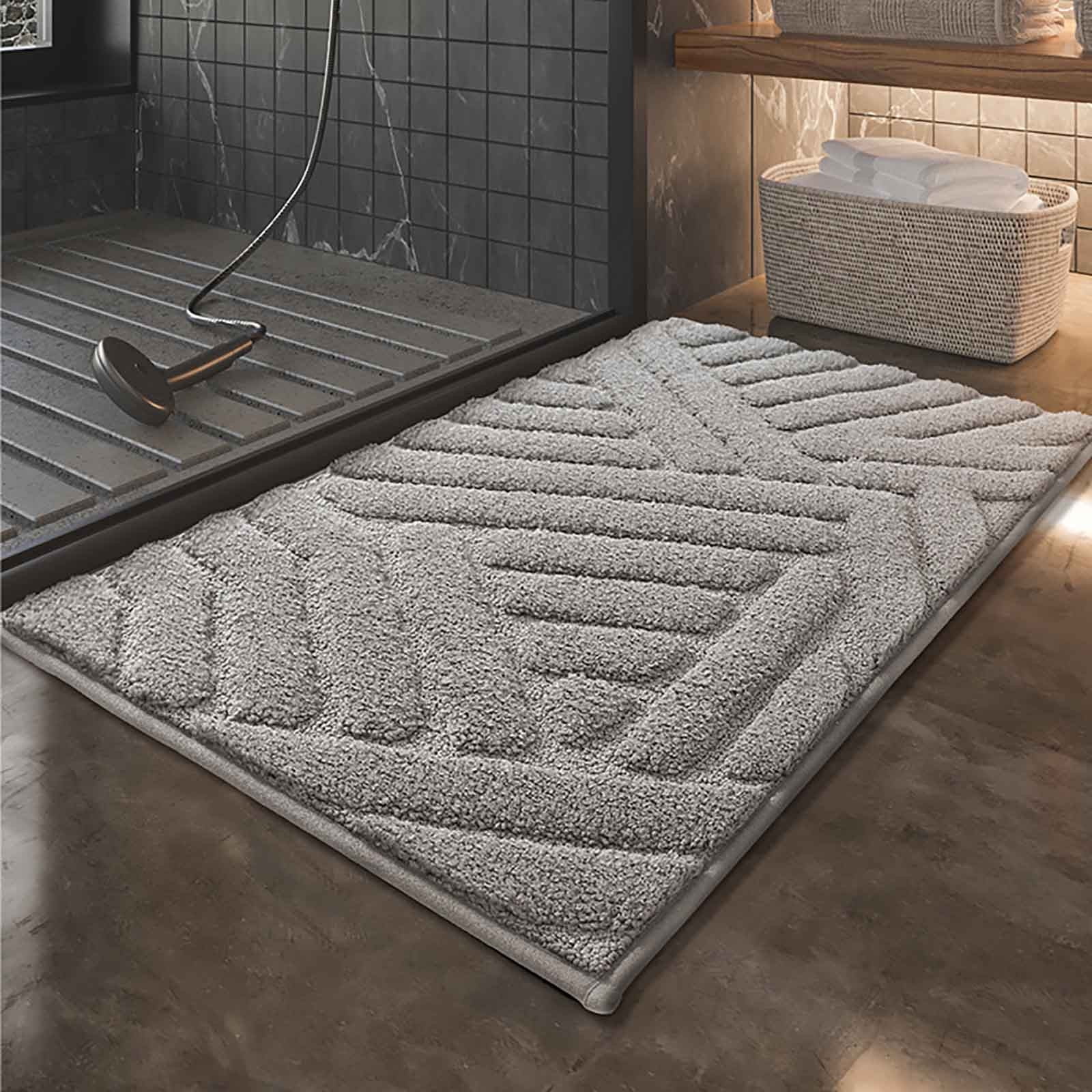 Hgallory Bathroom Polyester Water Absorbing Rugs, Non-Slip Bath Mat Entrance Floor Mat for Bathroom Kitchen Toilet, Modern Minimalist Home Decor Doormat, 20"x32", 1 Pack, Gray, Rectangle