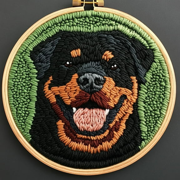 DIY Punch Needle Kits for Beginners Cute Rottweiler Dog with Hoop Punch Needle Starter Craft Embroidery Set Easy for Adults and Children Festival Gift and Decoration 20x20cm-1