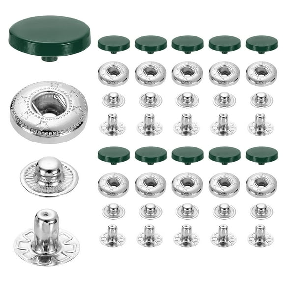 20 Set Snap Fasteners, 15mm #831 Zinc Alloy Press Studs Buttons, Dark Green