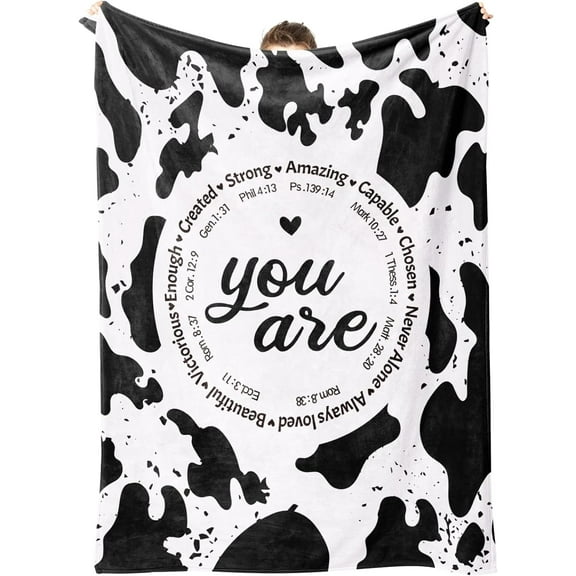 Cow Gifts for Women, Cow Print Blanket with Bible Verse, Inspirational Christian Gifts for Women Girls, Mothers Day Birthday Gifts, Soft Flannel Blanket 50'''' x 60''''