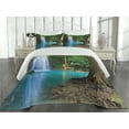 thumbnail image 2 of Ambesonne Aqua Quilted Coverlet 3 Pcs, Asia Thailand Jungle Trees, Queen Size, Turquoise Green Brown, 2 of 4